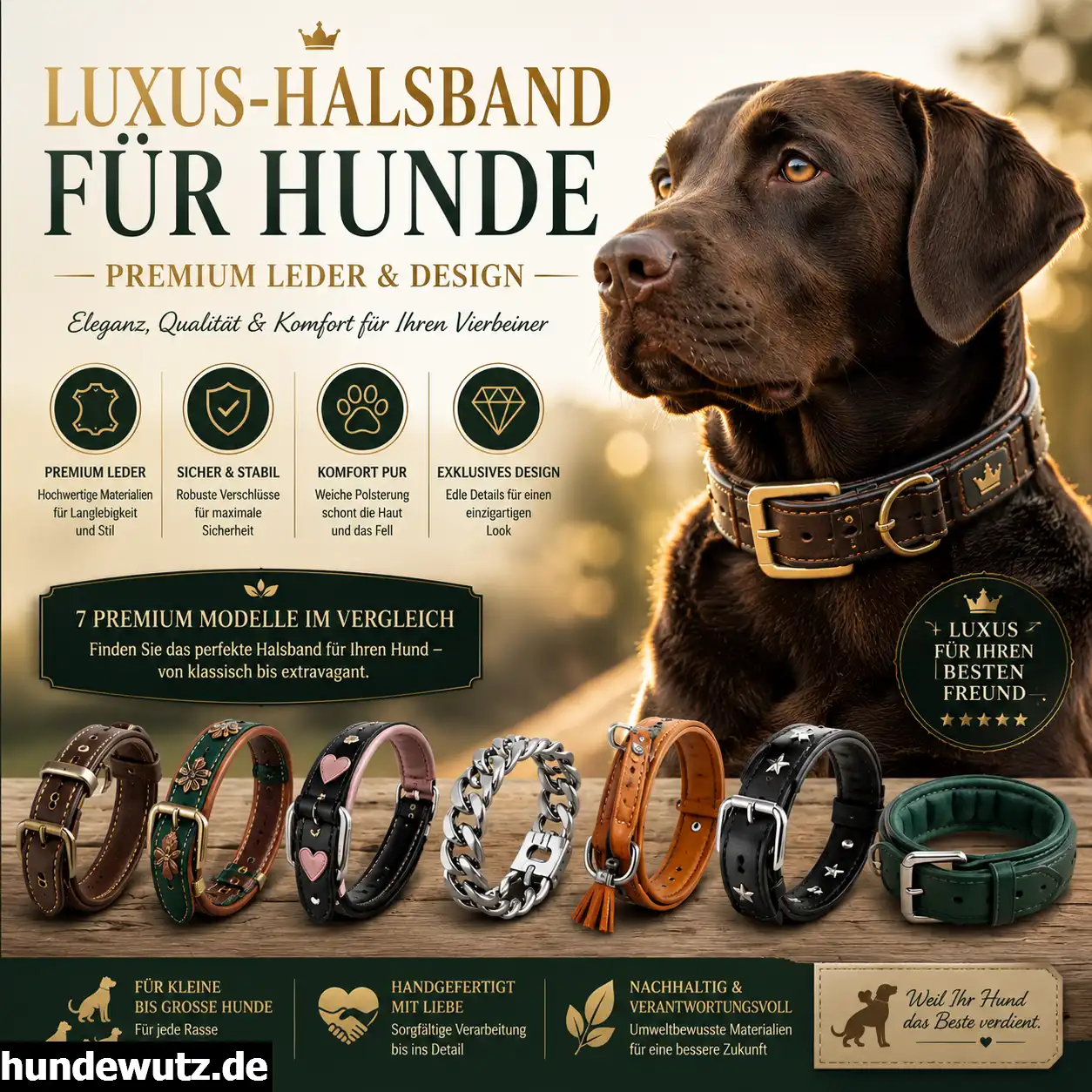 Luxus-Halsband für Hunde aus Premium Leder mit stilvollem Design und hochwertigen Hundehalsbändern im Vergleich
