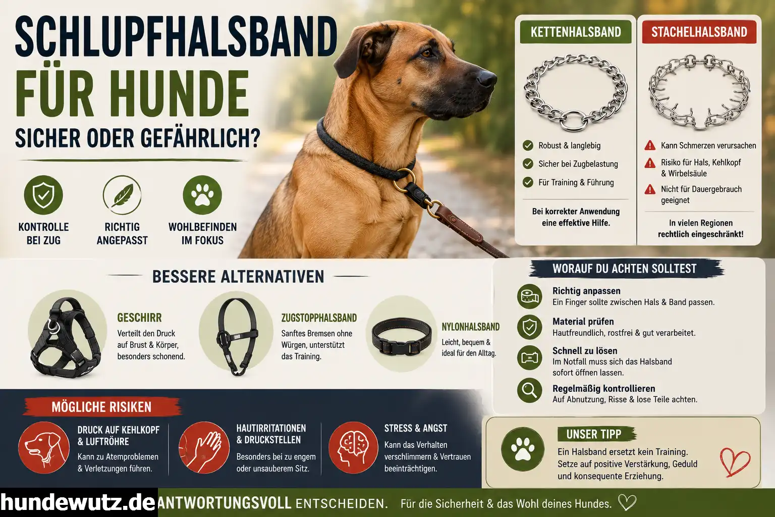 Ein Hund mit einem locker sitzenden Schlupfhalsband mit Zugstopp auf einer Wiese.