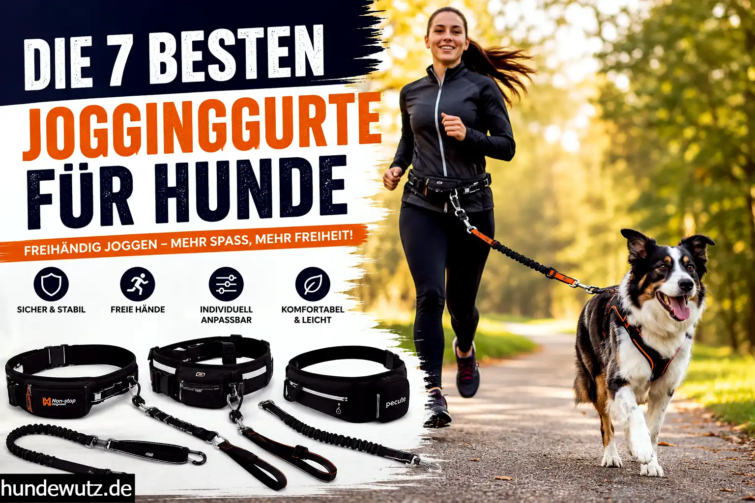 Jogginggurt für Hunde – Frau joggt freihändig mit Hund im Park